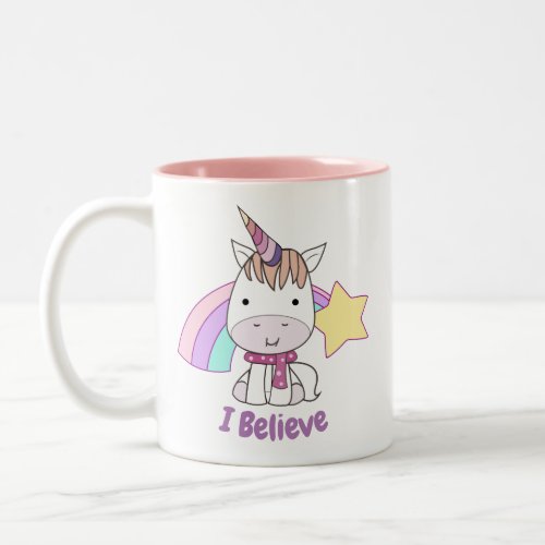 Cute Cartoon Baby Unicorn and Rainbow Two_Tone Coffee Mug