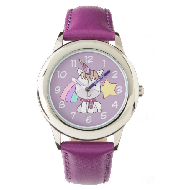 Cute Cartoon Baby Unicorn and Rainbow Watch (Front)