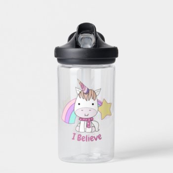 Cute Cartoon Baby Unicorn And Rainbow Water Bottle by DippyDoodle at Zazzle