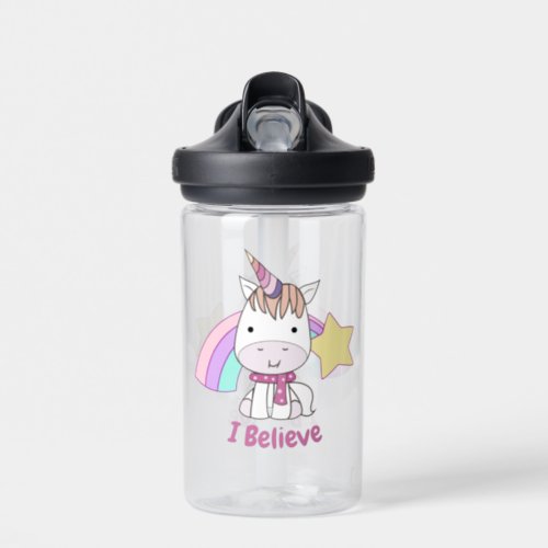 Cute Cartoon Baby Unicorn and Rainbow Water Bottle
