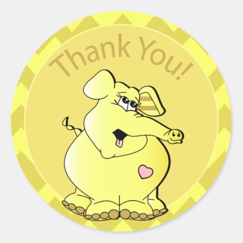 Cute Cartoon Baby Yellow Elephant _ Thank You Classic Round Sticker