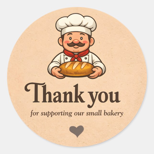 Cute Cartoon Baker Chef Bakery Thank You Classic Round Sticker (Front)