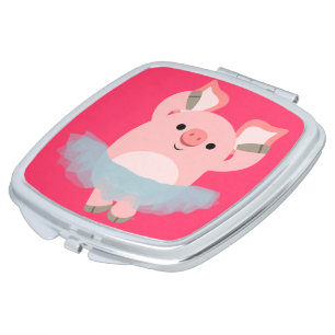 Cute Cartoon Ballerina Pig Compact Mirror