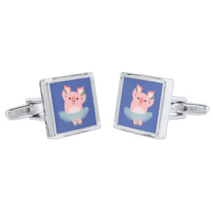 Cute Cartoon Ballerina Pig Cufflinks