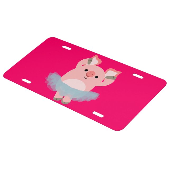 Cute Cartoon Ballerina Pig License Plate Cover (Side)