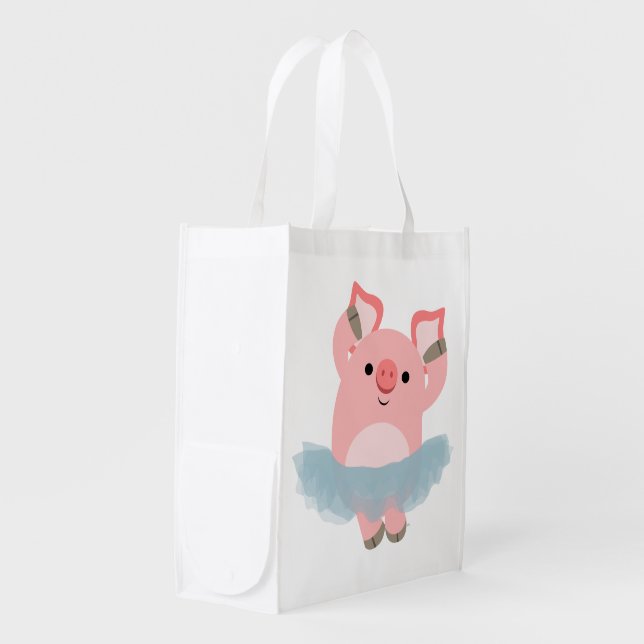 Cute Cartoon Ballerina Pig Reusable Bag (Front Side)