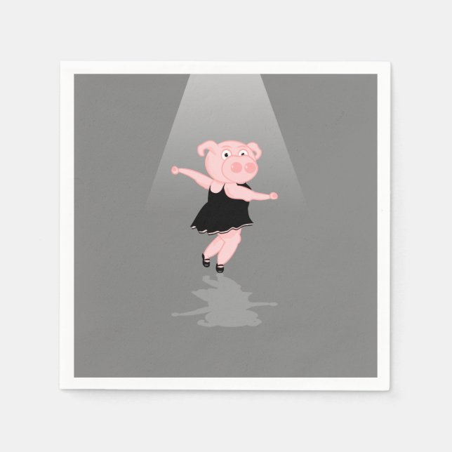Cute Cartoon Ballet Dancing Pig Paper Napkins (Front)