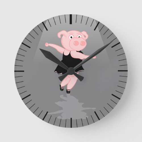 Cute Cartoon Ballet Dancing Pig Round Clock