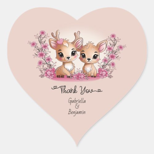 Cute Cartoon Bambi Love Valentines Day Thank You Heart Sticker