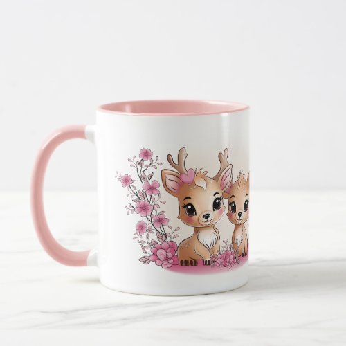 Cute Cartoon Bambi Lovers Hearts Valentineâs Day Mug
