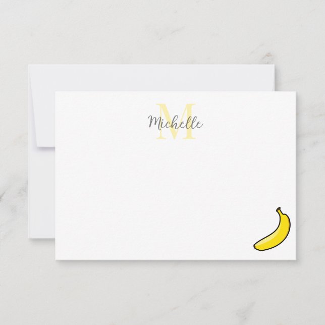 Cute Cartoon Banana Personalized Monogram Note Card (Front)