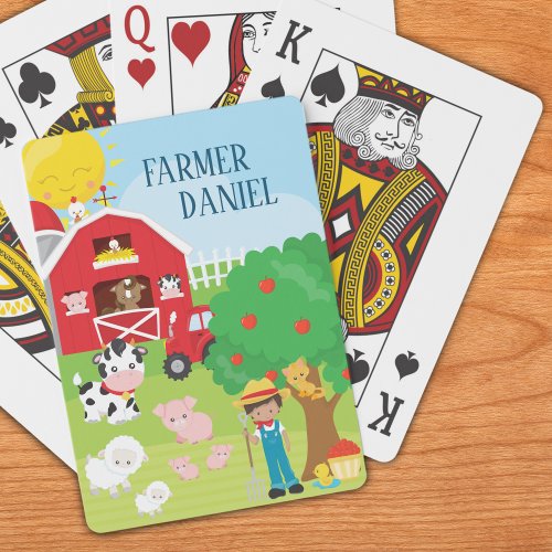 Cute Cartoon Barnyard Animals Farmer and Tractor Poker Cards