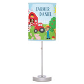 Cute Cartoon Barnyard Animals, Farmer, and Tractor Table Lamp (Front)