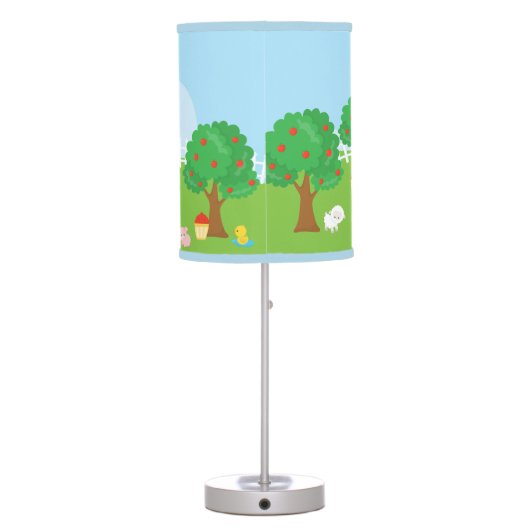 Cute Cartoon Barnyard Animals, Farmer, and Tractor Table Lamp (Back)