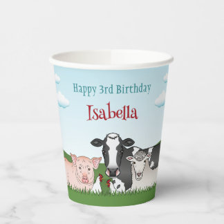 Cute Cartoon Barnyard Farm Animals Kid's Birthday Paper Cups