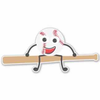 Cute Cartoon Baseball Ball and Bat Sticker