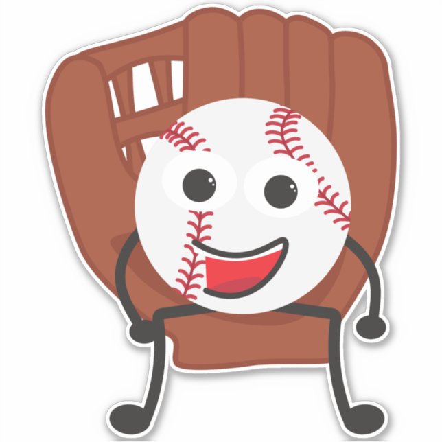 Cute Cartoon Baseball Ball and Glove Sticker (Front)