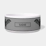 Cute Cartoon Bat Halloween Illustration & Name Bowl<br><div class="desc">Cute cartoon bat illustration on a gray background color. The top and bottom have a thin black border and there is a personalizable text area for a name.</div>