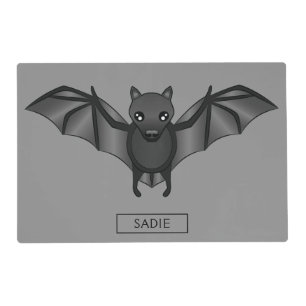 Cute Cartoon Bat Halloween Illustration & Name Placemat