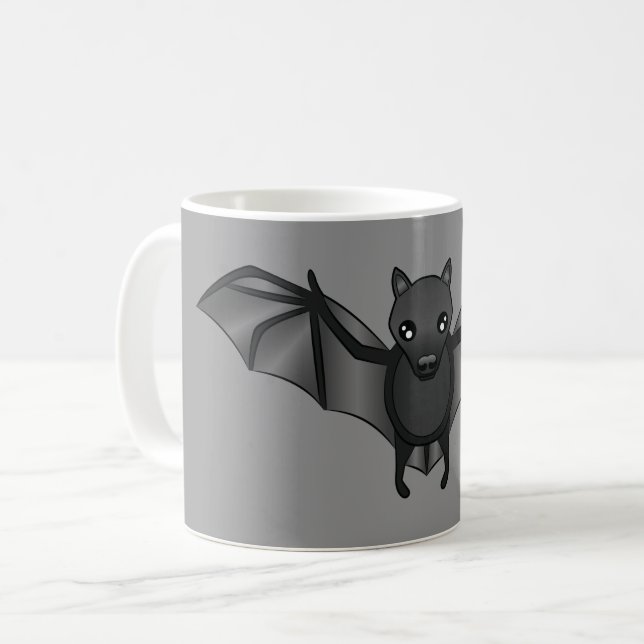 Cute Cartoon Bat Illustration On Gray Coffee Mug (Front Left)