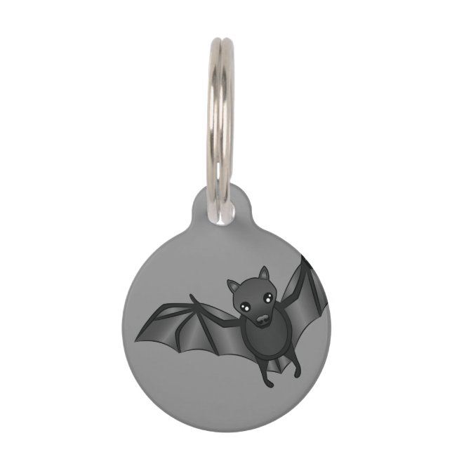 Cute Cartoon Bat Illustration & Pet's Info Pet ID Tag (Front)