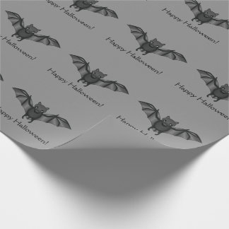 Cute Cartoon Bat Pattern With Happy Halloween Text Wrapping Paper