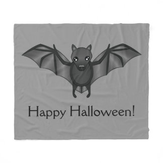 Cute Cartoon Bat With Happy Halloween Text Fleece Blanket
