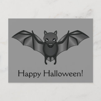 Cute Cartoon Bat With Happy Halloween Text Postcard