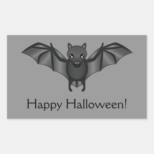 Cute Cartoon Bat With Happy Halloween Text Rectangular Sticker