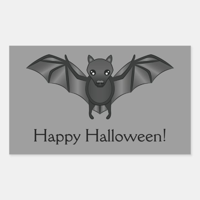 Cute Cartoon Bat With Happy Halloween Text Rectangular Sticker (Front)