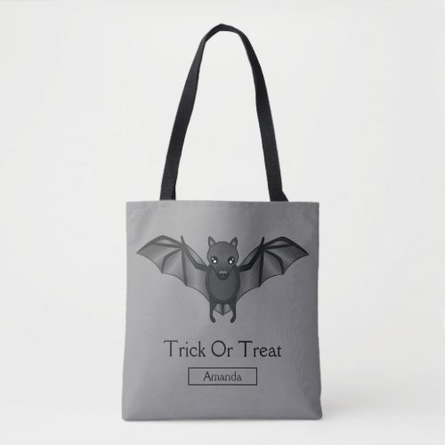 Cute Cartoon Bat With Trick Or Treat Text  Name Tote Bag