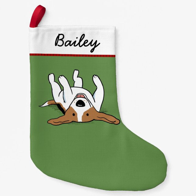 Cute Cartoon Beagle Happy Dog Holiday Fun Xmas Small Christmas Stocking (Front)