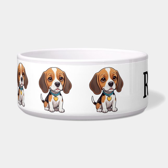 Cute Cartoon Beagle Personalize Bowl (Left)