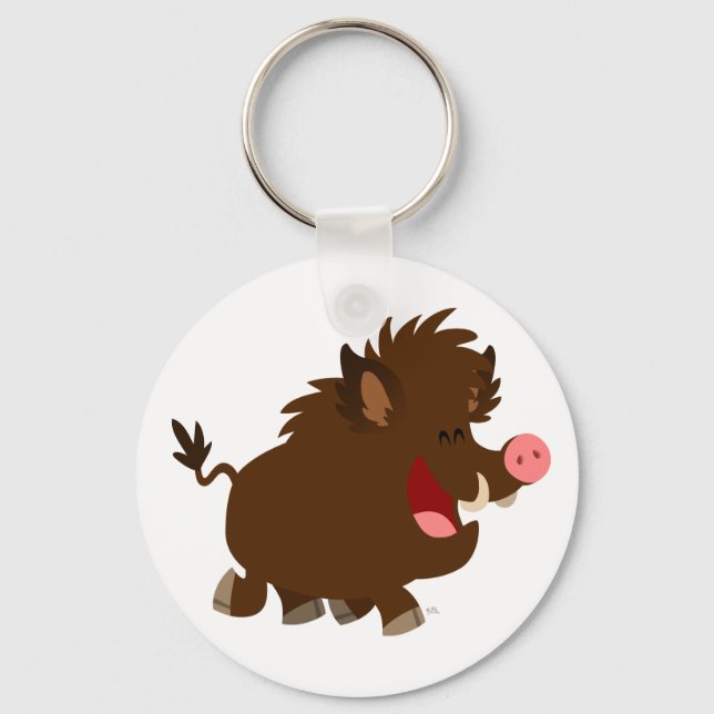 Cute Cartoon Beaming Wild Boar Keychain (Front)