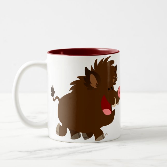 Cute Cartoon Beaming Wild Boar Mug (Left)