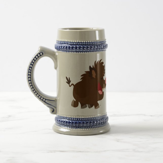 Cute Cartoon Beaming Wild Boar Stein Mug (Left)