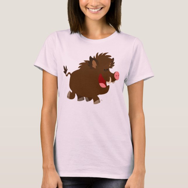 Cute Cartoon Beaming Wild Boar Women T-Shirt (Front)