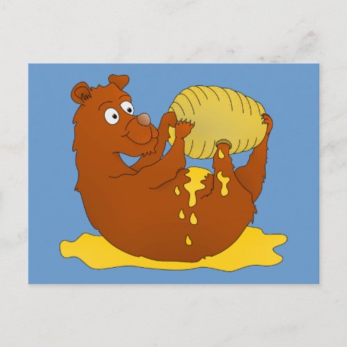 Cute Cartoon Bear Eating Honey Postcard