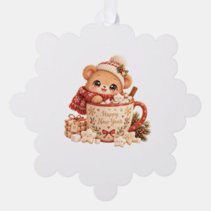 Cute Cartoon Bear in Hot Cocoa Mug Illustration Ornament Card