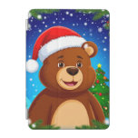 Cute Cartoon Bear in Santa Hat With Christmas Tree iPad Mini Cover