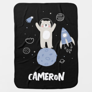 Cute Cartoon Bear In Space Baby Blanket