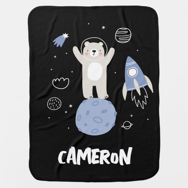 Cute Cartoon Bear In Space Baby Blanket (Front)