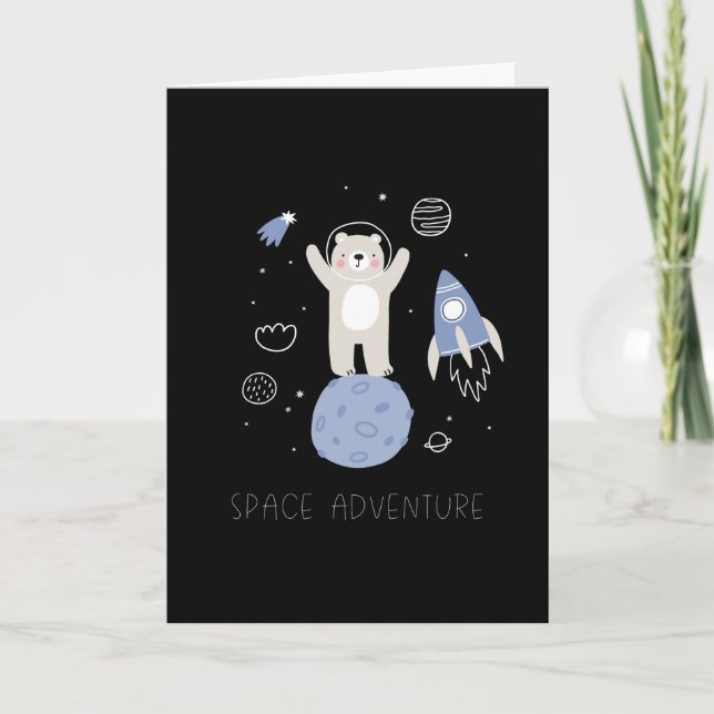 Cute Cartoon Bear In Space Card (Front)
