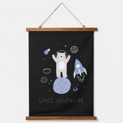 Cute Cartoon Bear In Space Hanging Tapestry