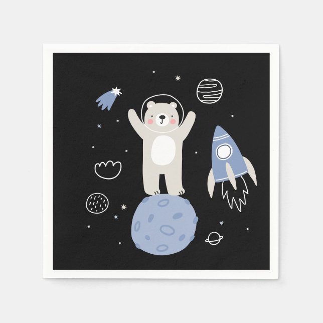 Cute Cartoon Bear In Space Napkins (Front)