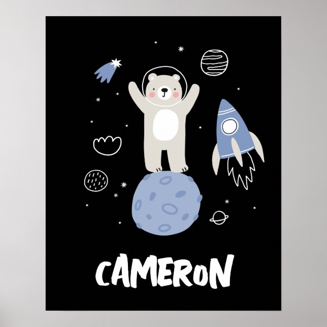 Cute Cartoon Bear In Space Poster (Front)