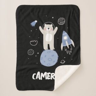 Cute Cartoon Bear In Space Sherpa Blanket