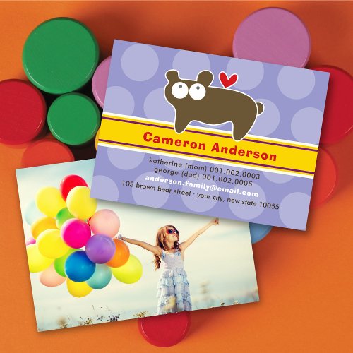 Cartoon Bear Kid Photo Profile / Name Card Business Card Template