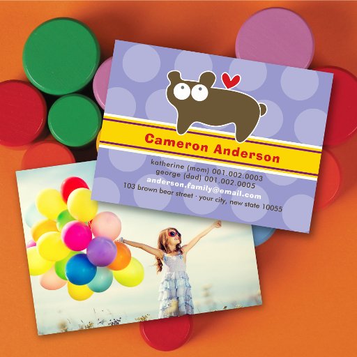 Customizable Cartoon Bear Kid Photo Profile / Name Card Business Card Template