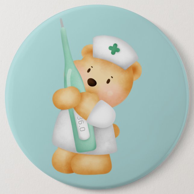 Cute Cartoon Bear Nurse  Button (Front)